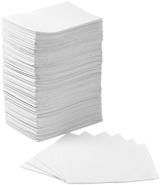 Main image of 125 Pack Dental Bibs Disposable, White Dental Bibs 3-Ply Dentist Bib 13" x 18", 2-Ply Paper 1-Ply Film, for Medical Tray Covers