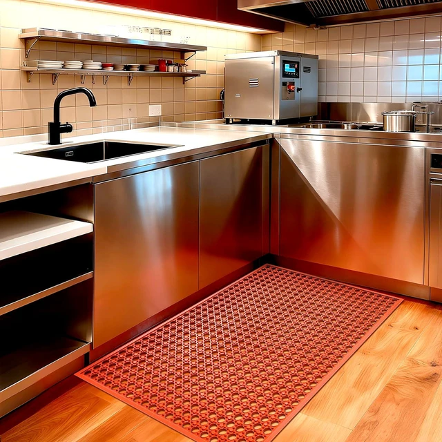 Alt view image 3 of 7 - Outdoor Rubber Mat Kitchen Anti-Fatigue Entrance Floor Mats (24"x 36") Commercial Restaurant Bar Floor Mat New Outside Rubber Non Slip Drainage Mat Red