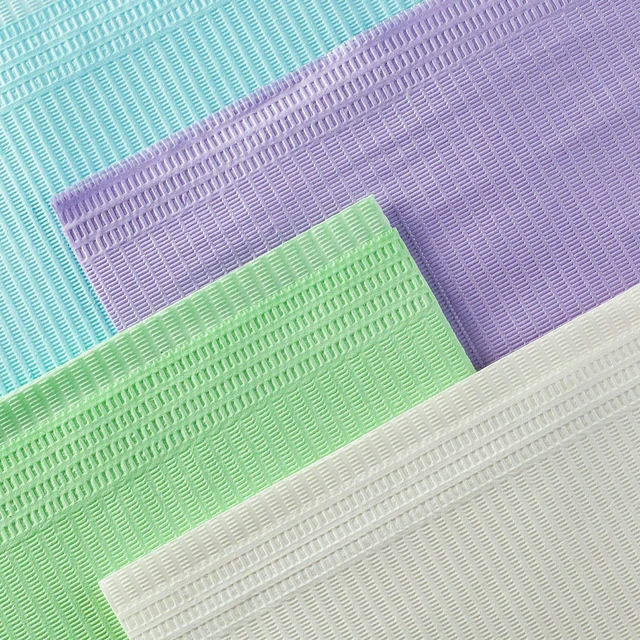 Alt view image 7 of 7 - 125 Pack Dental Bibs 3-Ply Disposable Dental Bibs 13" x 18" Patient Bib 2-Ply Paper 1-Ply Film, Waterproof, Blue