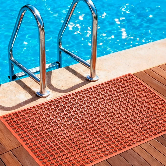 Alt view image 2 of 7 - Outdoor Rubber Mat Kitchen Anti-Fatigue Entrance Floor Mats (24"x 36") Commercial Restaurant Bar Floor Mat New Outside Rubber Non Slip Drainage Mat Red