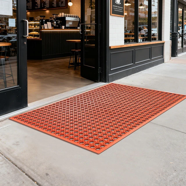 Alt view image 5 of 7 - Outdoor Rubber Mat Kitchen Anti-Fatigue Entrance Floor Mats (24"x 36") Commercial Restaurant Bar Floor Mat New Outside Rubber Non Slip Drainage Mat Red