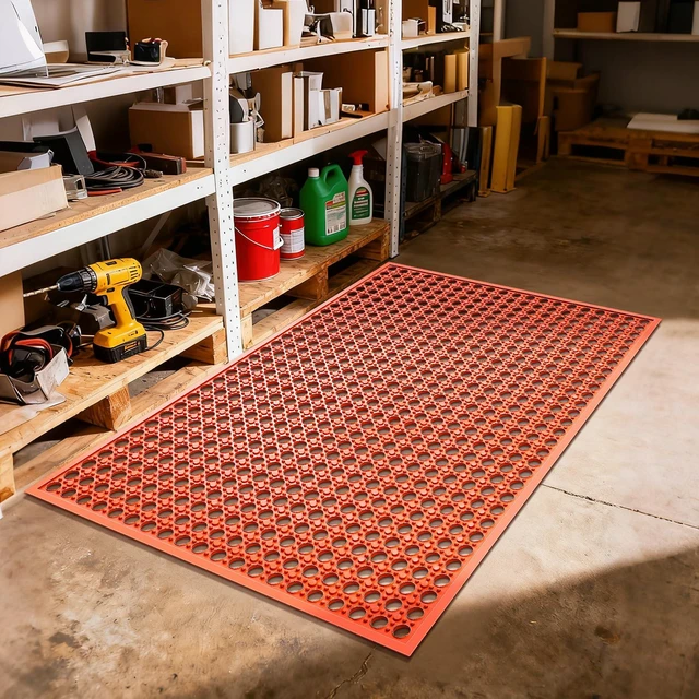 Alt view image 4 of 7 - Outdoor Rubber Mat Kitchen Anti-Fatigue Entrance Floor Mats (24"x 36") Commercial Restaurant Bar Floor Mat New Outside Rubber Non Slip Drainage Mat Red