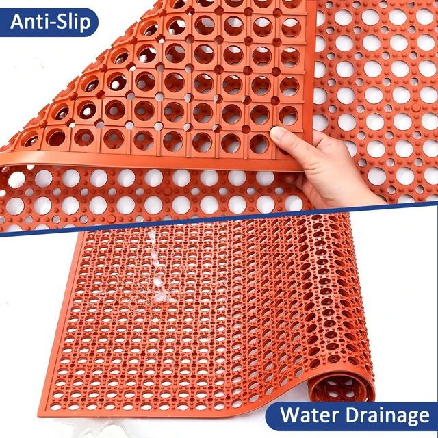Alt view image 6 of 7 - Outdoor Rubber Mat Kitchen Anti-Fatigue Entrance Floor Mats (24"x 36") Commercial Restaurant Bar Floor Mat New Outside Rubber Non Slip Drainage Mat Red