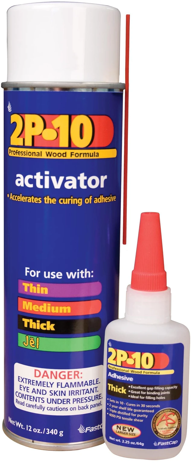 Main image of 2P-10 SoloKit - Instant Adhesive & Activator Set Professional Woodworking Glue Kit (12 oz Activator + 2 oz Thick Adhesive)