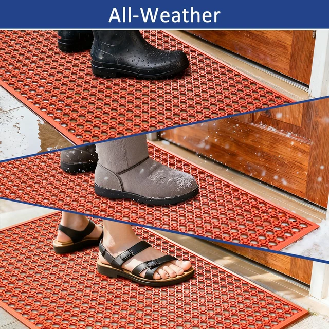 Alt view image 7 of 7 - Outdoor Rubber Mat Kitchen Anti-Fatigue Entrance Floor Mats (24"x 36") Commercial Restaurant Bar Floor Mat New Outside Rubber Non Slip Drainage Mat Red