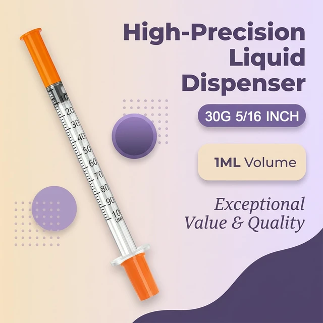 Alt view image 4 of 6 - 1ml 30G 5/16" (8mm) Lab Syrings, Individually Wrapped, 100 Pack