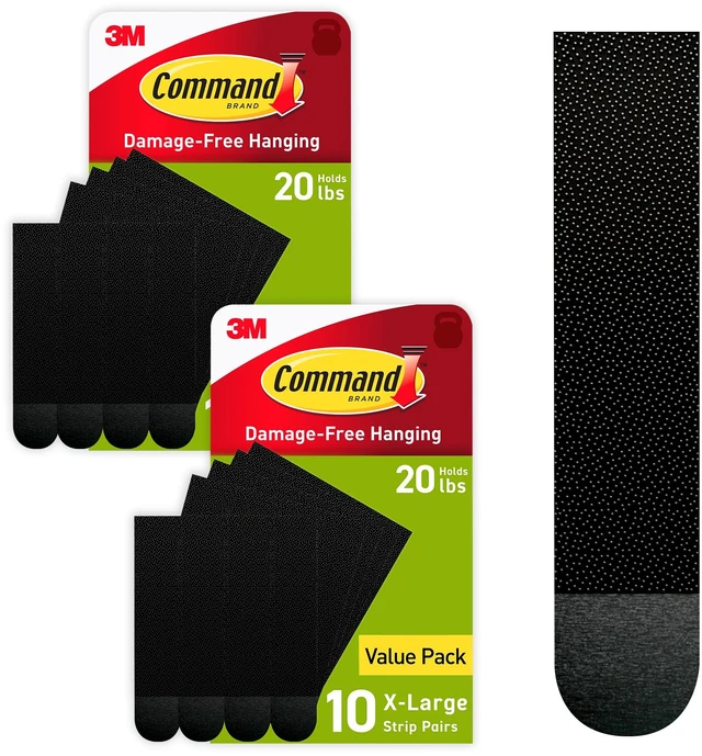 Main image of 20 Lb XL Heavyweight Picture Hanging Strips, Damage Free Hanging Picture Hangers, Heavy Duty Wall Hanging Strips for Living Spaces, 20 Black Adhesive Strip Pairs, PH217BLK-10NA