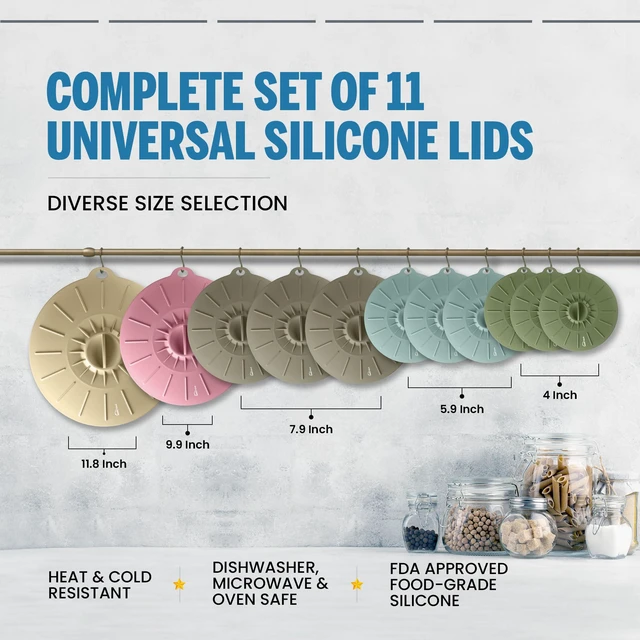 Alt view image 2 of 7 - Microwave Cover Silicone Lids - Set of 11 Pieces - Suction Covers for Pots, Pans, Bowls, Cups, Skillets - Splatter Protection - Easy Food Storage - BPA Free