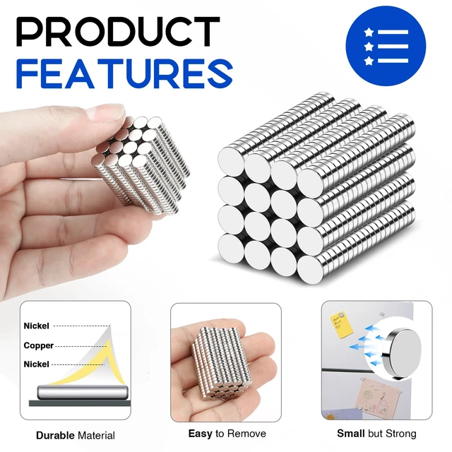 Alt view image 4 of 7 - 320Pcs Small Neodymium Magnets, 6x2mm Small Rare Earth Magnet Mini Magnets for Whiteboard, Office, School, STEM Measurement Kit, 3D Printing, Science Experiments