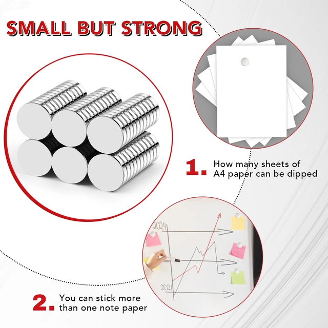 Alt view image 7 of 7 - 60Pcs Rare Earth Magnets Heavy Duty, 12x3mm Small Strong Magnet Multi-Use Mini Round Neodymium Magnet Tiny Circle Fridge Magnets for Classroom, Office, DIY, Whiteboard
