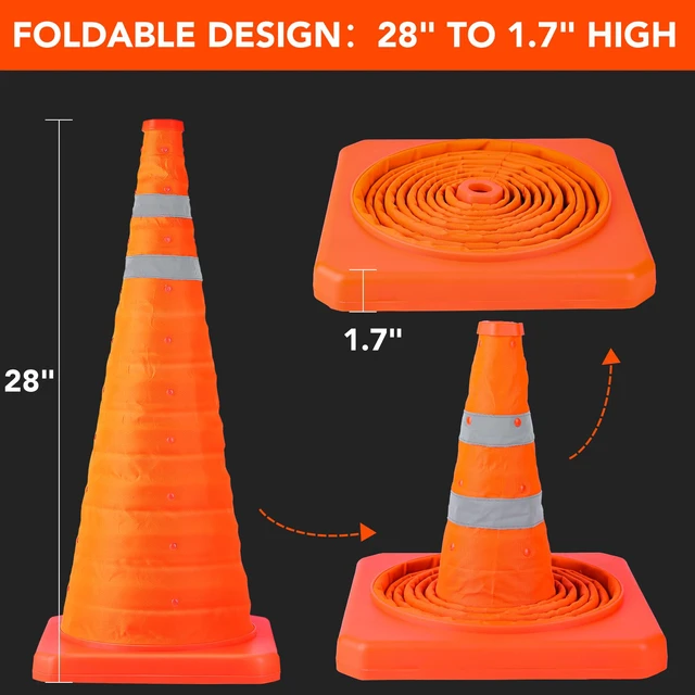 Alt view image 6 of 7 - 28 Inch 2 Pack Traffic Cones, Collapsible Safety Cones, Multi Purpose Pop-up Cones with Reflective Collar, Orange Cones for Parking lot, Driveway, Driving Training etc
