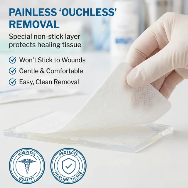 Alt view image 2 of 7 - Non-Adherent Pads for Wounds, 2 x 3 in, 1200 ct Highly Absorbent, Painless Removal, Individually Wrapped, Nylon/Polyester