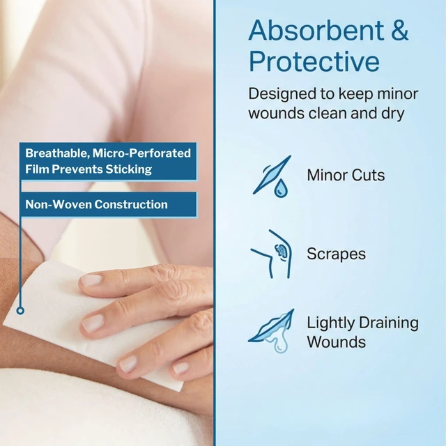 Alt view image 4 of 7 - Non-Adherent Pads for Wounds, 2 x 3 in, 1200 ct Highly Absorbent, Painless Removal, Individually Wrapped, Nylon/Polyester