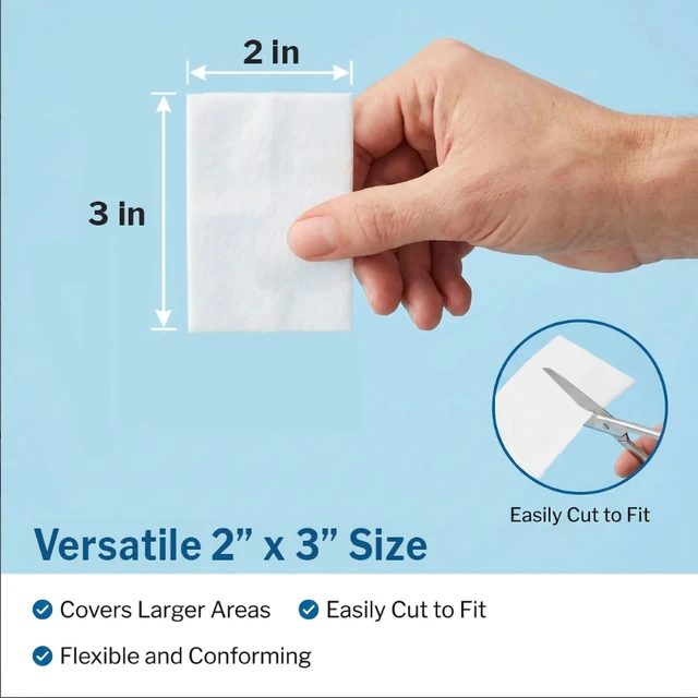 Alt view image 6 of 7 - Non-Adherent Pads for Wounds, 2 x 3 in, 1200 ct Highly Absorbent, Painless Removal, Individually Wrapped, Nylon/Polyester