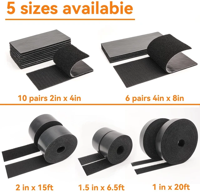 Alt view image 3 of 7 - Hook and Loop Tape 15Ft x 2Inch Heavy Duty Double-Sided Adhesive Strips, Strong Sticky Back Fastener Roll, Cuttable Interlocking Tape Fasteners for Home, Office, Car, School & DIY Crafts Black