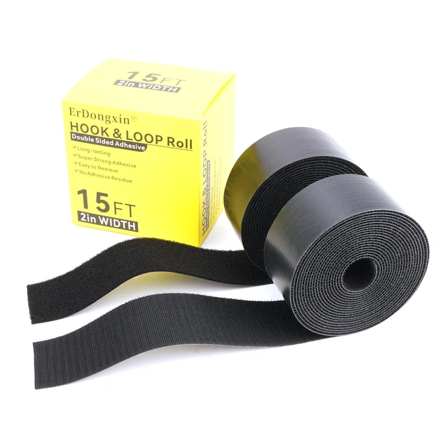 Alt view image 2 of 7 - Hook and Loop Tape 15Ft x 2Inch Heavy Duty Double-Sided Adhesive Strips, Strong Sticky Back Fastener Roll, Cuttable Interlocking Tape Fasteners for Home, Office, Car, School & DIY Crafts Black