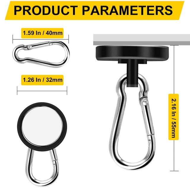 Alt view image 2 of 7 - Magnetic Hooks,Black 15 Pack 110LBS Heavy Duty Magnet Hooks Neodymium Strong Swivel Carabiner Magnet Hooks with Swivel Carabiner,Great for Your Refrigerator and Magnetic Surfaces