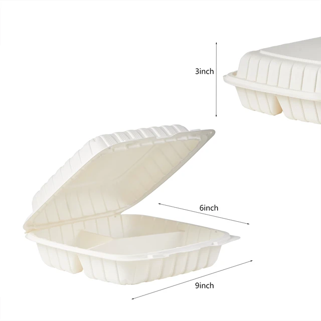 Alt view image 2 of 7 - 9X9 3 Compartment 50-Pack Plastic Clamshell Take Out Food Containers, Heavy Duty Disposable To-go Box For Cake, Sandwich, Salad, Dessert