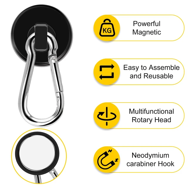 Alt view image 4 of 7 - Magnetic Hooks,Black 15 Pack 110LBS Heavy Duty Magnet Hooks Neodymium Strong Swivel Carabiner Magnet Hooks with Swivel Carabiner,Great for Your Refrigerator and Magnetic Surfaces