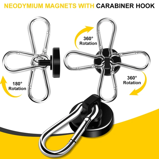 Alt view image 3 of 7 - Magnetic Hooks,Black 15 Pack 110LBS Heavy Duty Magnet Hooks Neodymium Strong Swivel Carabiner Magnet Hooks with Swivel Carabiner,Great for Your Refrigerator and Magnetic Surfaces