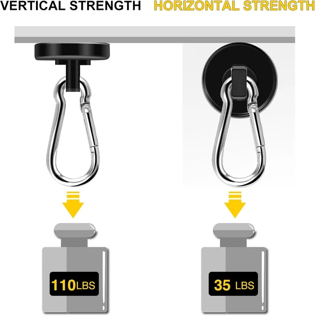 Alt view image 5 of 7 - Magnetic Hooks,Black 15 Pack 110LBS Heavy Duty Magnet Hooks Neodymium Strong Swivel Carabiner Magnet Hooks with Swivel Carabiner,Great for Your Refrigerator and Magnetic Surfaces