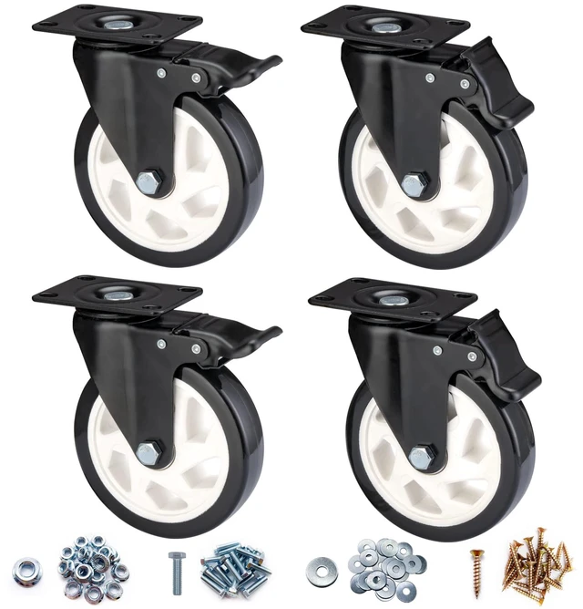 Main image of Caster Wheels-5 Inch Swivel Casters Set of 4 Heavy Duty with Brake Locking Industrial Caster with 360 Degree No Noise Polyurethane Wheels, Locking Plate Casters for Furniture - Pack of 4