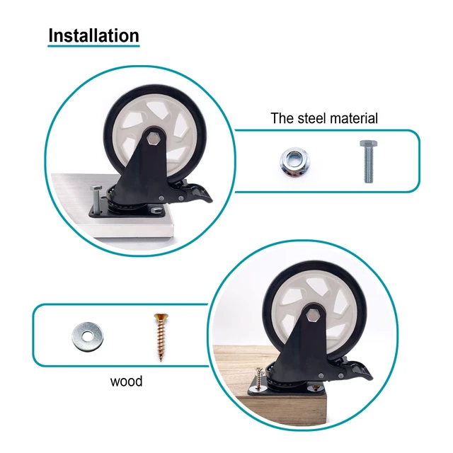Alt view image 6 of 6 - Caster Wheels-5 Inch Swivel Casters Set of 4 Heavy Duty with Brake Locking Industrial Caster with 360 Degree No Noise Polyurethane Wheels, Locking Plate Casters for Furniture - Pack of 4