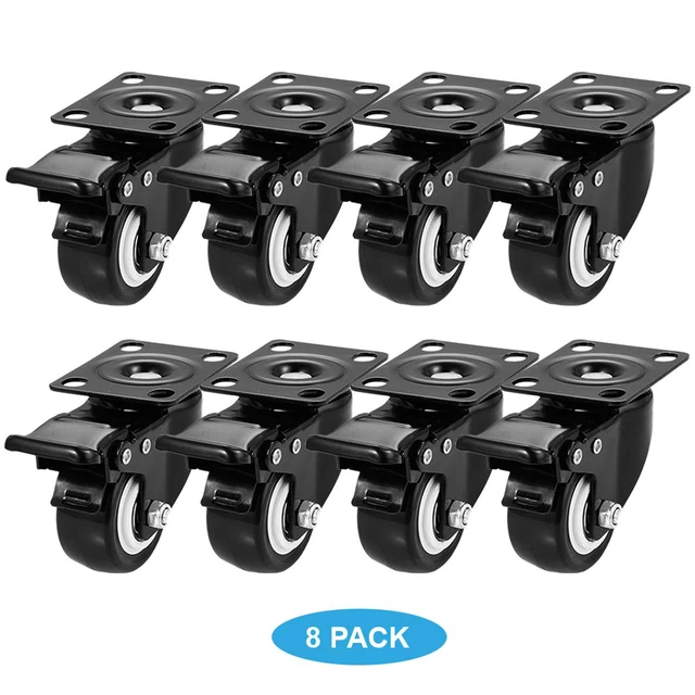Alt view image 2 of 6 - 2" Caster Wheels, Heavy Duty Casters with Brake Set of 8 Locking Casters with 360 Degree No Noise Polyurethane (PU) Wheels, Swivel Plate Castors Pack of 8