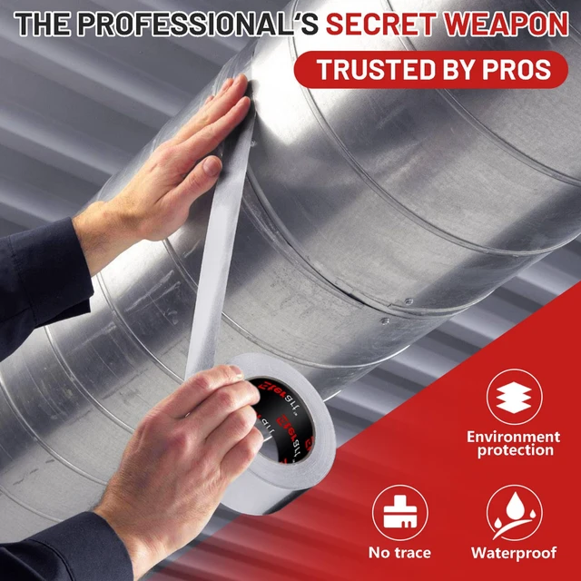 Alt view image 4 of 6 - Aluminum Foil Duct Tape, High-Temp Seal for HVAC,2" x 30Yds Heavy Duty, Patching,Air Ducts,Metal Repair, Foamboard,Insulation,Dryer Vent and More,Silver, easy to apply, residue-free