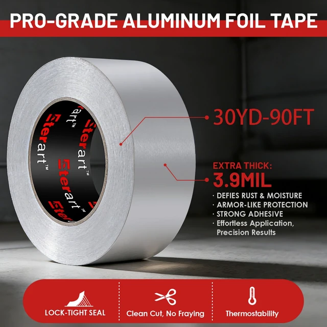 Alt view image 2 of 6 - Aluminum Foil Duct Tape, High-Temp Seal for HVAC,2" x 30Yds Heavy Duty, Patching,Air Ducts,Metal Repair, Foamboard,Insulation,Dryer Vent and More,Silver, easy to apply, residue-free
