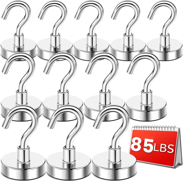 Main image of Magnetic Hooks,85lbs Heavy Duty Magnets with Hook Silver 12 Pack Rare Earth N52 2026 Cruise Cabin Ship Essentials for Fridge Hanging Classroom Beach Vacation Kitchen Grills Home Must Have