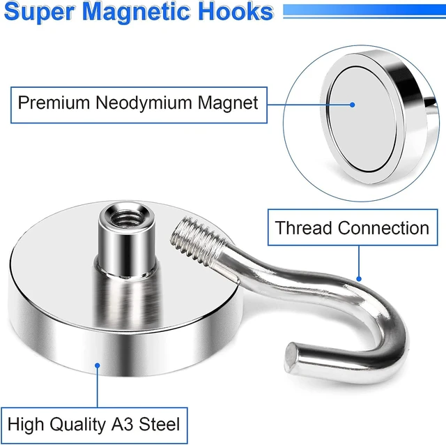 Alt view image 3 of 7 - Magnetic Hooks,85lbs Heavy Duty Magnets with Hook Silver 12 Pack Rare Earth N52 2026 Cruise Cabin Ship Essentials for Fridge Hanging Classroom Beach Vacation Kitchen Grills Home Must Have