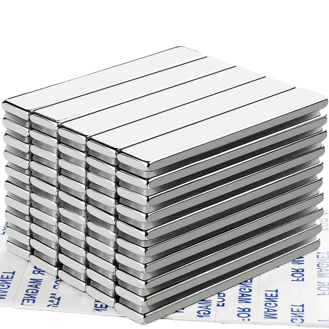 Main image of Strong Neodymium Magnets with Adhesive Backing, 50 Pack, 60x10x3 mm Powerful Rare Earth Bar Magnets, Waterproof Black Magnetic Magnet Strips Heavy Duty for Craft, Kitchen, DIY, Office