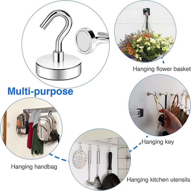 Alt view image 6 of 7 - Magnetic Hooks,85lbs Heavy Duty Magnets with Hook Silver 12 Pack Rare Earth N52 2026 Cruise Cabin Ship Essentials for Fridge Hanging Classroom Beach Vacation Kitchen Grills Home Must Have