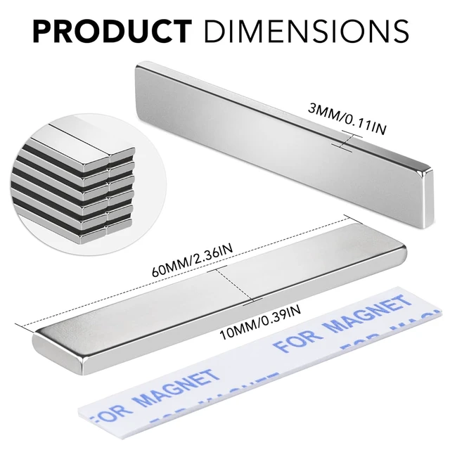 Alt view image 3 of 5 - Strong Neodymium Magnets with Adhesive Backing, 50 Pack, 60x10x3 mm Powerful Rare Earth Bar Magnets, Waterproof Black Magnetic Magnet Strips Heavy Duty for Craft, Kitchen, DIY, Office