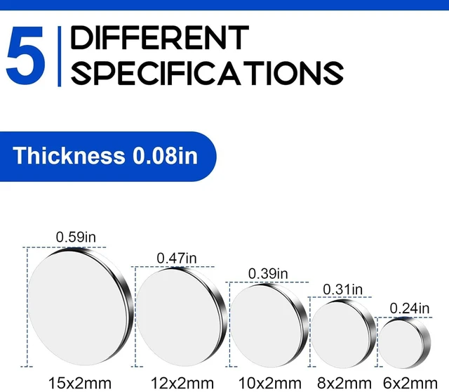 Alt view image 2 of 7 - 120P Strong Small Neodymium Refrigerator Magnets, 5 Assorted Sizes Tiny Rare Earth Magnets, Strong Premium Disc Office Magnets for Whiteboard, Crafts, DIY, Kitchen Cabinet