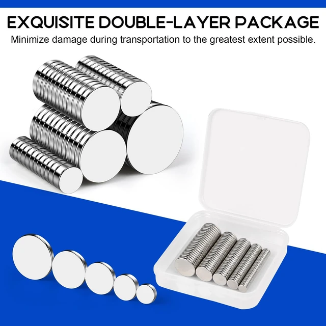 Alt view image 5 of 7 - 120P Strong Small Neodymium Refrigerator Magnets, 5 Assorted Sizes Tiny Rare Earth Magnets, Strong Premium Disc Office Magnets for Whiteboard, Crafts, DIY, Kitchen Cabinet