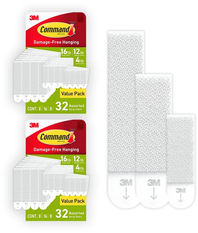 Main image of Picture Hanging Strips Variety Pack, Damage Free Hanging Picture Hangers, No Tools Wall Hanging Strips for Living Spaces, White, 16 Small Pairs, 32 Medium Pairs and 16 Large Pairs (128 Strips)