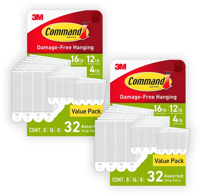 Alt view image 2 of 7 - Picture Hanging Strips Variety Pack, Damage Free Hanging Picture Hangers, No Tools Wall Hanging Strips for Living Spaces, White, 16 Small Pairs, 32 Medium Pairs and 16 Large Pairs (128 Strips)