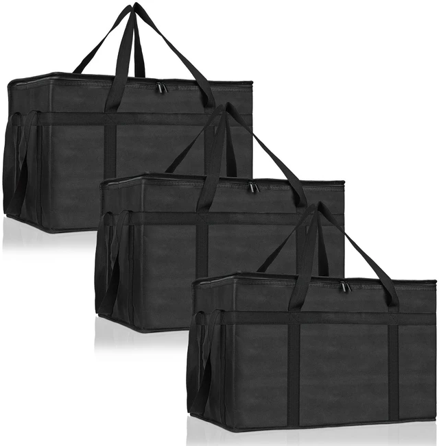 Main image of 3 Pack Insulated Food Delivery Bag, XXXL Catering Bag for Keep Food Warming Large Capacity & Collapsible, Black Pizza Cooler Bags for Grocery Shopping, Picnics, Takeout, Camping