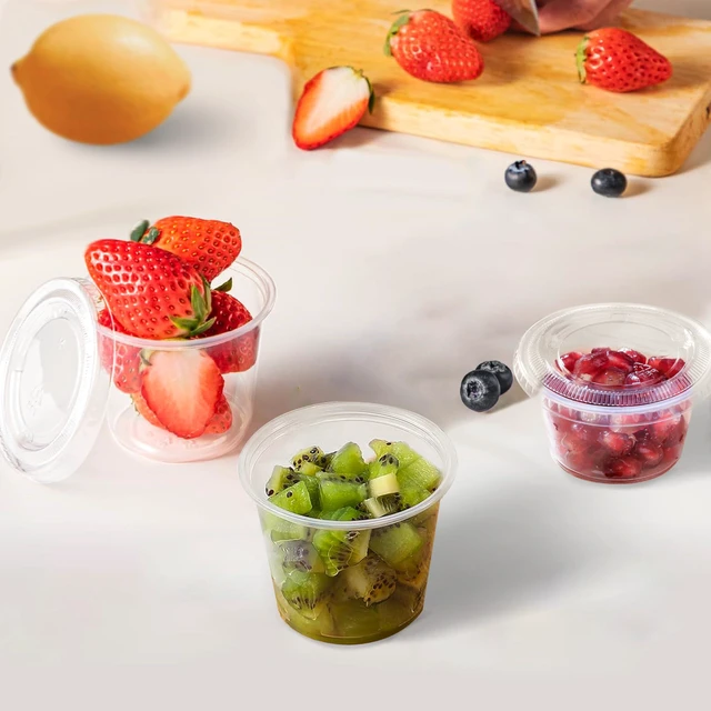 Alt view image 6 of 6 - 100 Sets - 4 oz Portion Containers with Lids, Airtight and Stackable, Jello Shot, Sauce, Condiment Cups for Lunch, Party, Trips