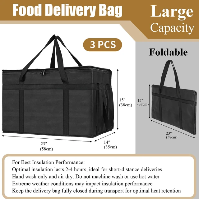 Alt view image 3 of 7 - 3 Pack Insulated Food Delivery Bag, XXXL Catering Bag for Keep Food Warming Large Capacity & Collapsible, Black Pizza Cooler Bags for Grocery Shopping, Picnics, Takeout, Camping
