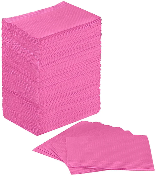 Main image of Dental Bibs, Disposable Dental Bibs Fuchsia, 125 Pack Dental Bib 2-Ply Paper 1-Ply Film, Waterproof, Soft & Comfortable, 13" x 18" Wide Coverage Medical Tray Covers Bibs
