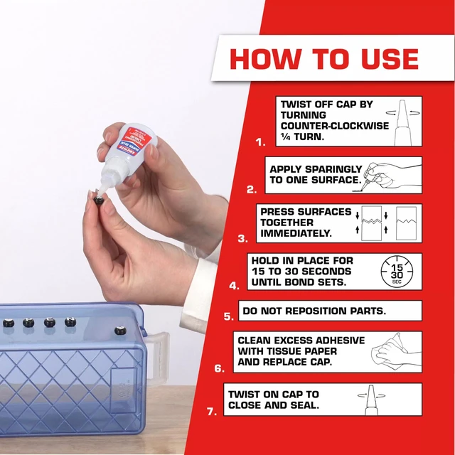 Alt view image 4 of 7 - Super Glue Liquid Professional, 20g Bottle (Pack of 3) HeavyDuty Instant Adhesive for Plastic, Wood & Metal, Clear Superglue with Precision Nozzle, QuickDry Formula