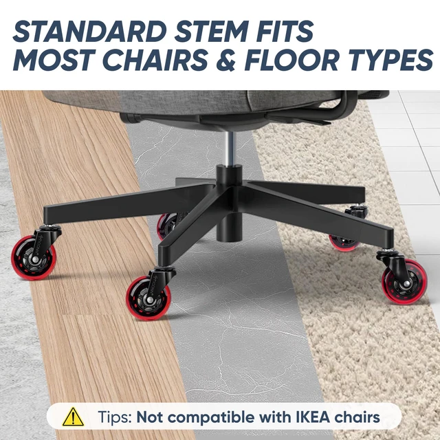 Alt view image 6 of 7 - Office Chair Wheels, 3" Caster Wheels for Tile Carpets, Set of 5 650 lbs Weight Capacity, Smooth & Quiet Rolling, Scratch-Free Floor Protection, Universal Fit, Easy Snap-In Installation