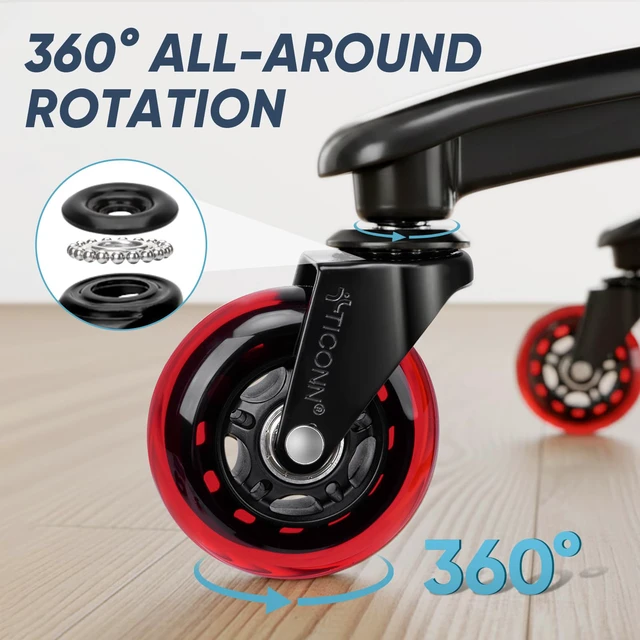 Alt view image 4 of 7 - Office Chair Wheels, 3" Caster Wheels for Tile Carpets, Set of 5 650 lbs Weight Capacity, Smooth & Quiet Rolling, Scratch-Free Floor Protection, Universal Fit, Easy Snap-In Installation