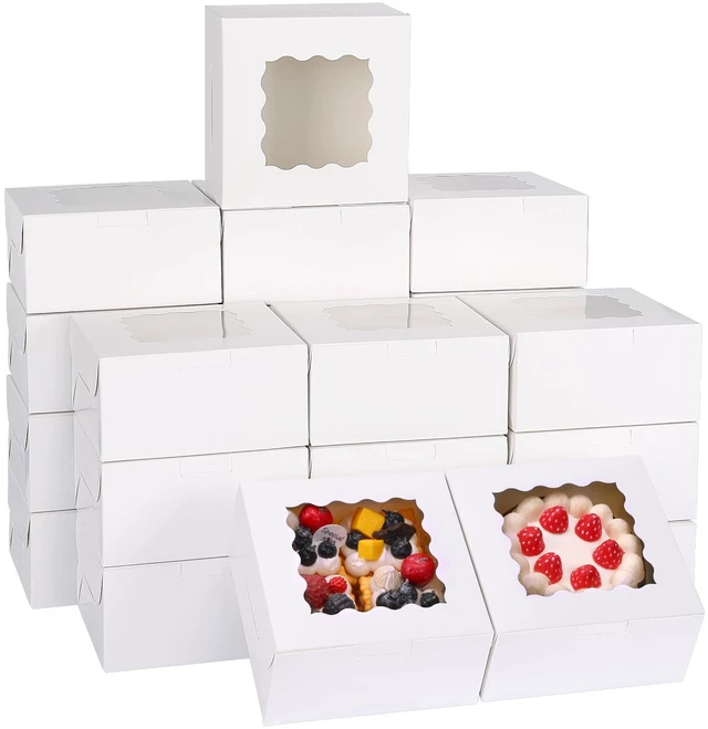 Main image of 80pcs Cookie Boxes with Window, 6x6x3 Inches White Bakery Boxes Treat Boxes, Dessert Boxes for Chocolate Covered Strawberries, Pastries