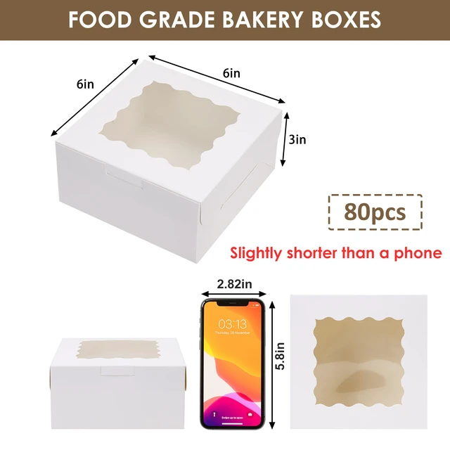 Alt view image 2 of 7 - 80pcs Cookie Boxes with Window, 6x6x3 Inches White Bakery Boxes Treat Boxes, Dessert Boxes for Chocolate Covered Strawberries, Pastries