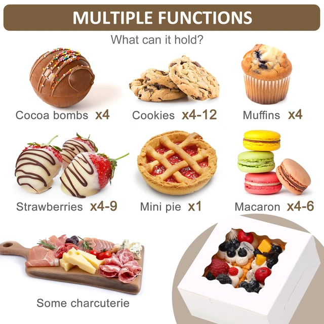 Alt view image 3 of 7 - 80pcs Cookie Boxes with Window, 6x6x3 Inches White Bakery Boxes Treat Boxes, Dessert Boxes for Chocolate Covered Strawberries, Pastries