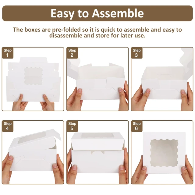 Alt view image 4 of 7 - 80pcs Cookie Boxes with Window, 6x6x3 Inches White Bakery Boxes Treat Boxes, Dessert Boxes for Chocolate Covered Strawberries, Pastries